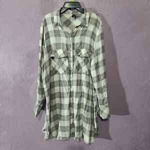 Defacto Woman Plaid‎ Button Down Shirt Womens XL White Black Red Excellent Long